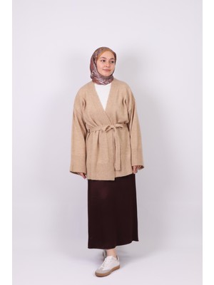 İlmek 25005 Yumuşak Dokulu Triko Kimono Hırka Vizon