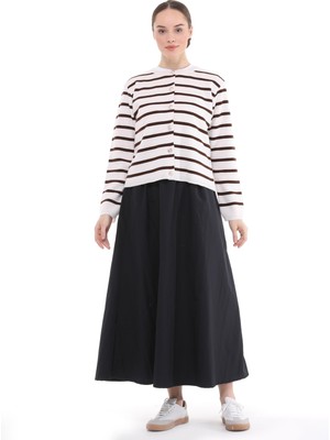 İlmek 23318 Kadın Çizgili Hırka Kahverengi