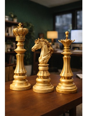 BRANDSMITHS El Yapımı Dekoratif Satranç Figürleri – 3’lü Set - Vezir, Fil, At (Açık Ton)