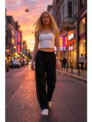 Lior Design Siyah Çift Cepli Yanları Biyeli Bol Paça Eşofman Altı BCHYL-251216