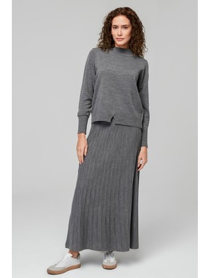 İlmek 23321 Kadın Antrasit Triko Kazak Etek Takım