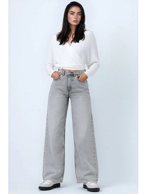 Lior Design Açık Gri Yüksek Bel 5 Cepli Baggy Jean BCHNW-251207