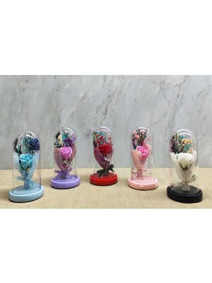 Bsre Cam Fanus Içinde Lavantalı Romantik Gül  (Işıklı Müzikli) 1 Adet