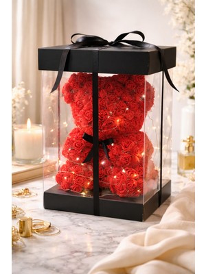 UltraMint Işıklı Şeffaf Kutu Kırmızı Gül Kaplı Sevgililer Günü Hediye