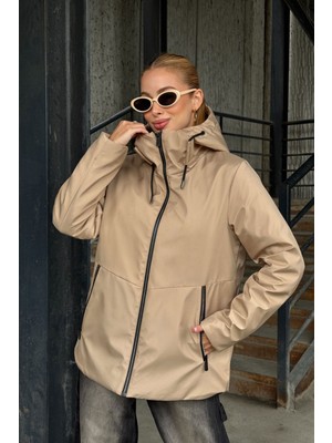 Lior Design Bej Çift Cepli Kapüşonlu Mont BCVL-254204