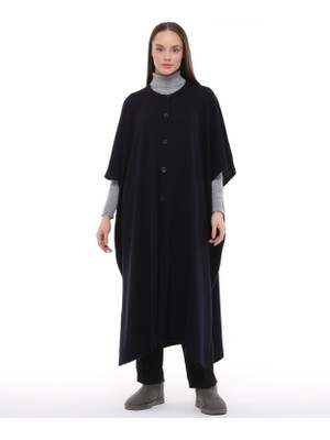 İlmek Kadın Düğmeli Uzun Salaş Kışlık Triko Panço 4253