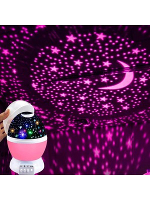 Amazex Renkli Ay Yıldız Tavan Yansıtma Pilli LED Gece Lambası Gökyüzü Projeksiyonlu Dönen Küre (4767)