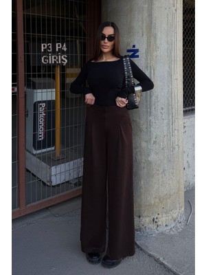 Lior Design Kahverengi Cepli Ispanyol Paça Ultra Soft Kumaş Pantolon  BCDF-25P0001