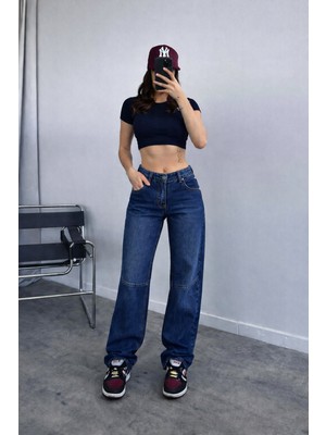 Madame Melek Baggy Toka Detaylı Bol Kesim Geniş Paça Rahat Baggy Jean Kot Pantolon