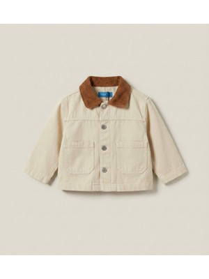 Noble Kids La Ciel Paris – Kadife Yakalı Bej Denim Ceket, Unisex, 2–7 Yaş