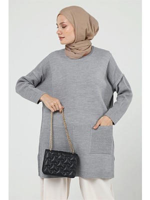 İlmek Kadın Cepli Uzun Tesettür Triko Tunik 4305