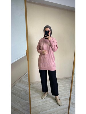 İlmek 25001 Kadın Merserize Mum Desenli Kazak Pembe