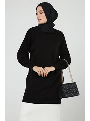İlmek Kadın Kolu Saç Örgü Desenli Triko Tesettür Tunik 4303