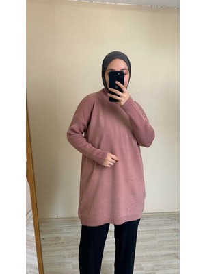İlmek 22177 Kadın Rahat Kalıp Ince Triko Basic Kazak Gül Kurusu
