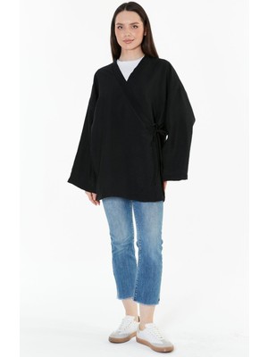 İlmek 24046 Kadın Kahverengi Kruvaze Bağlamalı Kimono