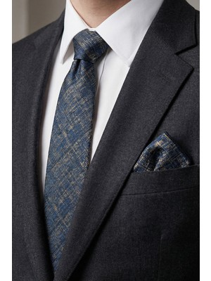 Milleniva Retro Desen Kobalt Kravat & Mendil