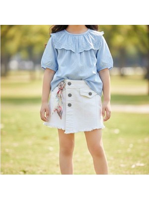 Lovemaxx-Beyaz Kot Şort Etek