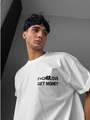 Elku Moda Yazı Baskılı Oversize Tişört Arkası Büyük Grafik Desenli %100 Pamuklu Streetwear T-Shirt