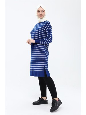 İlmek Kadın Çizgili Uzun Triko Tesettür Tunik 4355