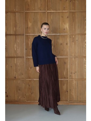 İlmek 25033 Kadın Fitilli Kısa Basic Kazak Lacivert