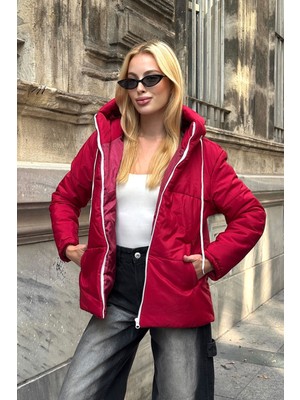 Lior Design Vişne Kapüşonlu Çift Cepli Mont BCVL-25N115