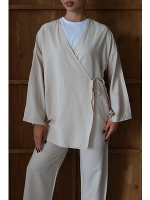 İlmek 25041 Krinkıl Dokulu Kimono Takım Vizon