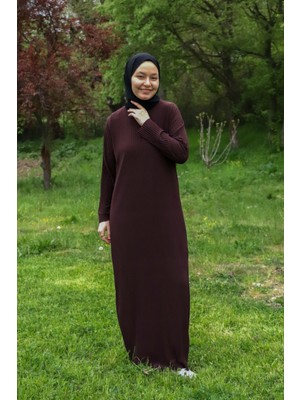 İlmek 25013 Kadın Pliseli Sandy Maxi Boy Kurtarıcı Elbise Kahverengi