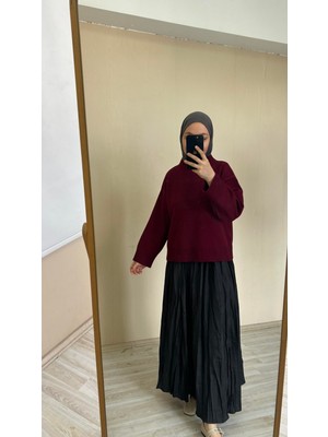 İlmek 25033 Kadın Fitilli Kısa Basic Kazak Bordo