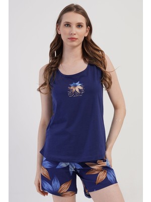Vienetta Pamuklu Kadın Büyük Beden Genıs Askılı Şortlu Pijama Takım, 408502