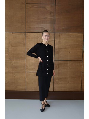 İlmek 25023 Kadın Premium Iplik Baklava Desen Hırka Siyah