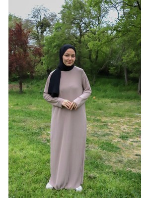 İlmek 25013 Kadın Pliseli Sandy Maxi Boy Kurtarıcı Elbise Vizon