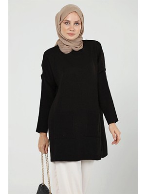 İlmek Kadın Cepli Uzun Tesettür Triko Tunik 4305
