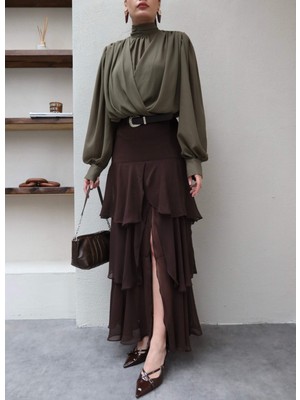 Esra Helvacı Kemerli Kat Şifon Etek