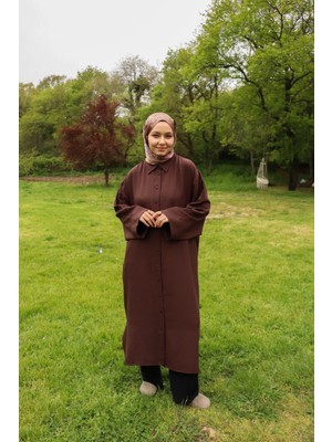 İlmek Kadın Modal Oversize Panço Gömlek Kahve