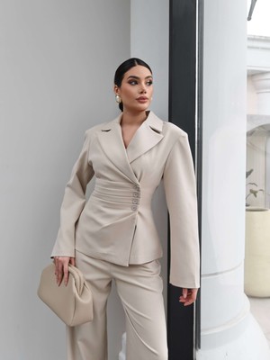 Esra Helvacı Pileli Ceket Pantolon Takım