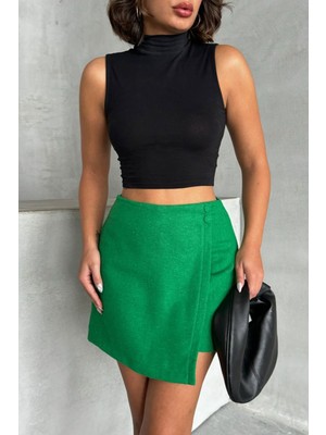 Lior Design Yeşil 2 Düğmeli Kaşe Kumaş Şort Etek BCHN-2526414
