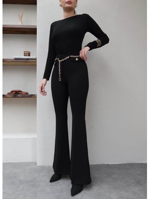 Esra Helvacı Zincir Kemerli Ispanyol Paça Pantolon