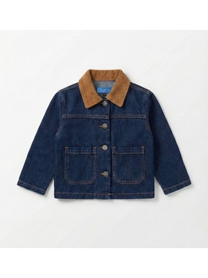 Noble Kids La Ciel Paris – Kadife Yakalı Lacivert Denim Ceket, Unisex, 2–7 Yaş
