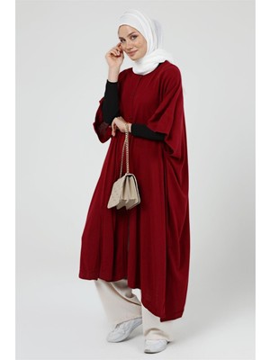 İlmek Kadın Düğmeli Uzun Salaş Kışlık Triko Panço 4253