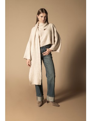 Nisan Triko Şal Detaylı Triko Kazak