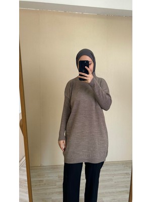 İlmek 22177 Kadın Rahat Kalıp Ince Triko Basic Kazak Koyu Vizon