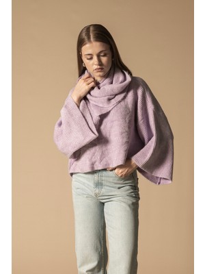 Nisan Triko Şal Detaylı Triko Kazak