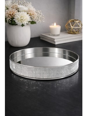 BRANDSMITHS Kristal Taş Detaylı Aynalı Premium Metal Tepsi