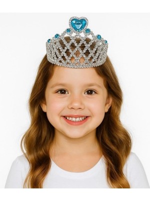 Narnuga Mavi Kalpli Gümüş Renk Kraliçe Tacı Prenses Tacı