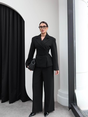 Esra Helvacı Pileli Ceket Pantolon Takım