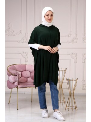 İlmek Kadın Yandan Bağlamalı Kapüşonlu Ince Triko Panço 4304