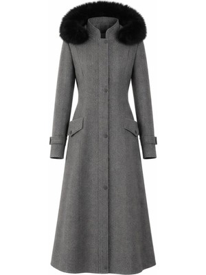 Esin Giyim Prenses Kesim Çıkarılabilir Kürk Kapşonlu Kaşe Kaban