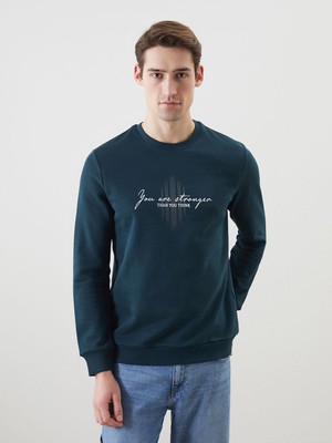 Lc Waikiki Yeni Sezon Bisiklet Yaka Baskılı Erkek Kalın Sweatshirt