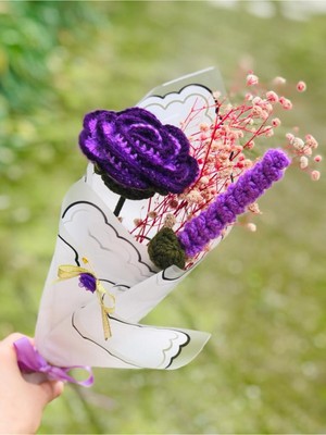 UltraMint El Örgüsü Sevgi Dolu Mor Renk Solmayan Gül, Sevgililer Günü Hediye