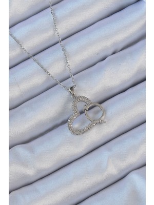 Najmaddin 316L Çelik Zincir Gümüş Renk Zirkon Taşlı Yüzüklü Kalp Kolye